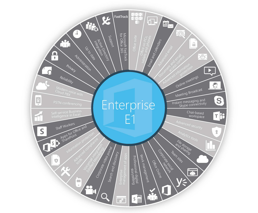 Office 365 Enterprise E1 Infographic Wheel